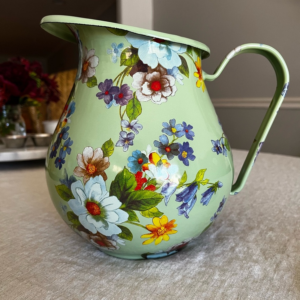 Makenzie Childs Flower Market Floral Green Pitcher